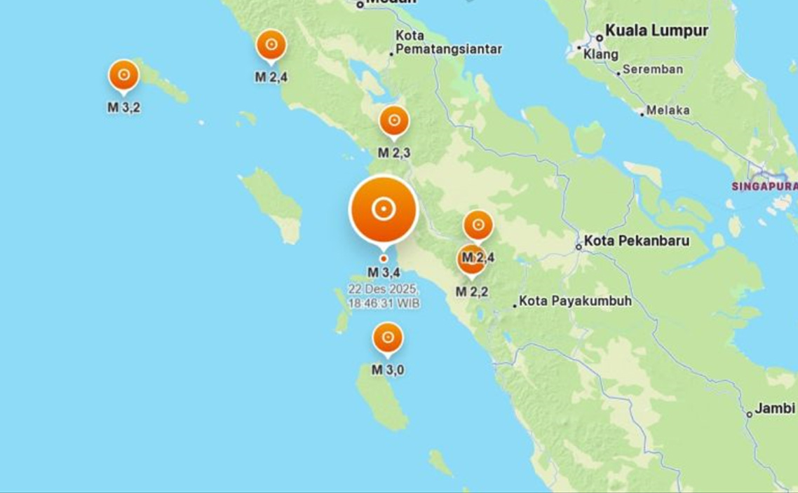 Gempa Darat M 3,7 Guncang Mandailing Natal, Sumatera Utara